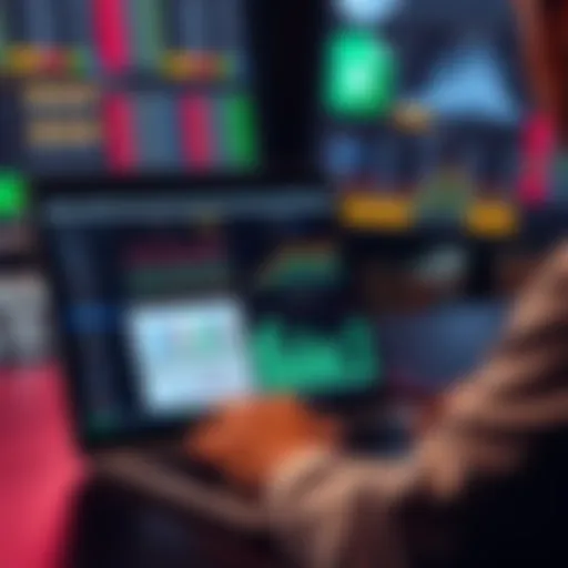 A person using a laptop to track altcoin prices in Google Sheets, with charts and graphs on the screen.