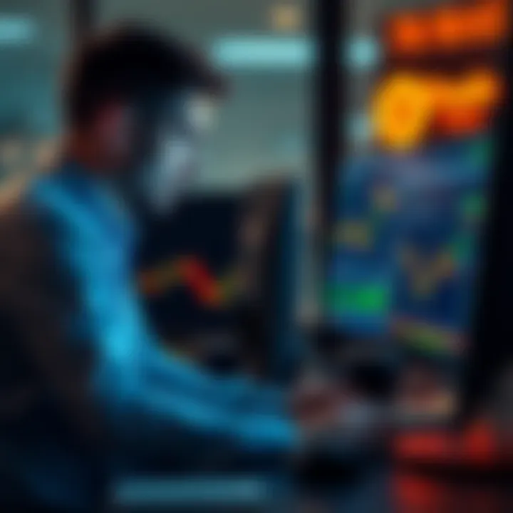 A focused trader analyzing Bitcoin charts on a computer without any stimulants like caffeine or nicotine.