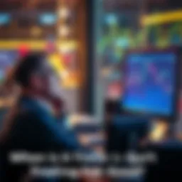 Trader sitting at a desk with a worried expression, analyzing market graphs on a computer screen