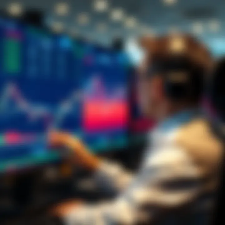 A trader looking at charts on a computer screen, focusing on liquidity metrics and market trends.