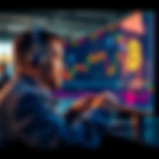 A trader looking at a computer screen displaying Bitcoin price charts and market data