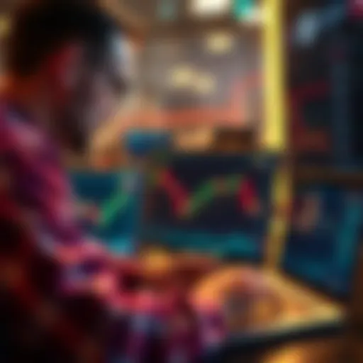 A trader looking at charts on a laptop, reflecting on market trends and dollar-cost averaging strategies.