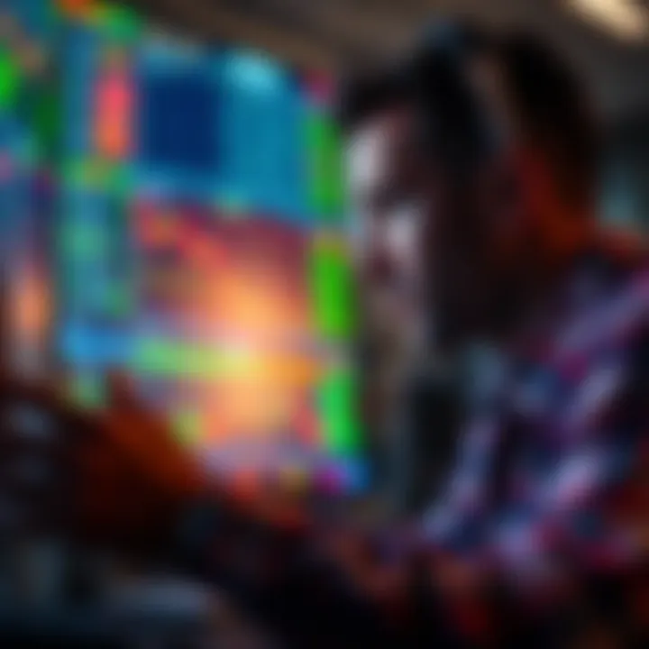 A trader examines multiple trading platforms on a computer screen, considering factors like fees and execution quality.