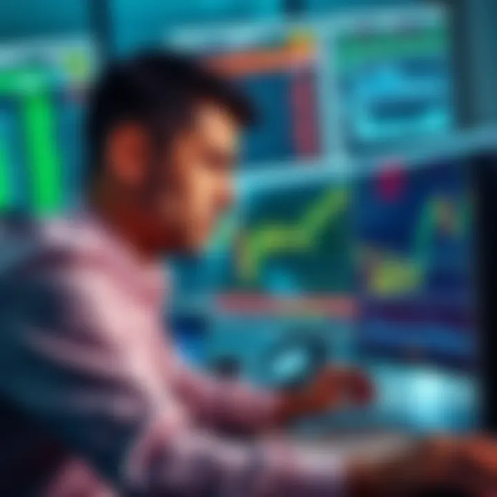 Trader facing financial loss A trader looks worried while analyzing market charts on a computer, reflecting on recent losses after closing a large short position.