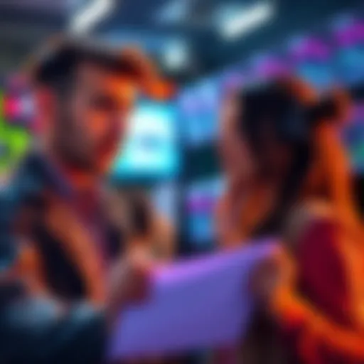 A trader looking surprised while his girlfriend offers him advice on cryptocurrency trading