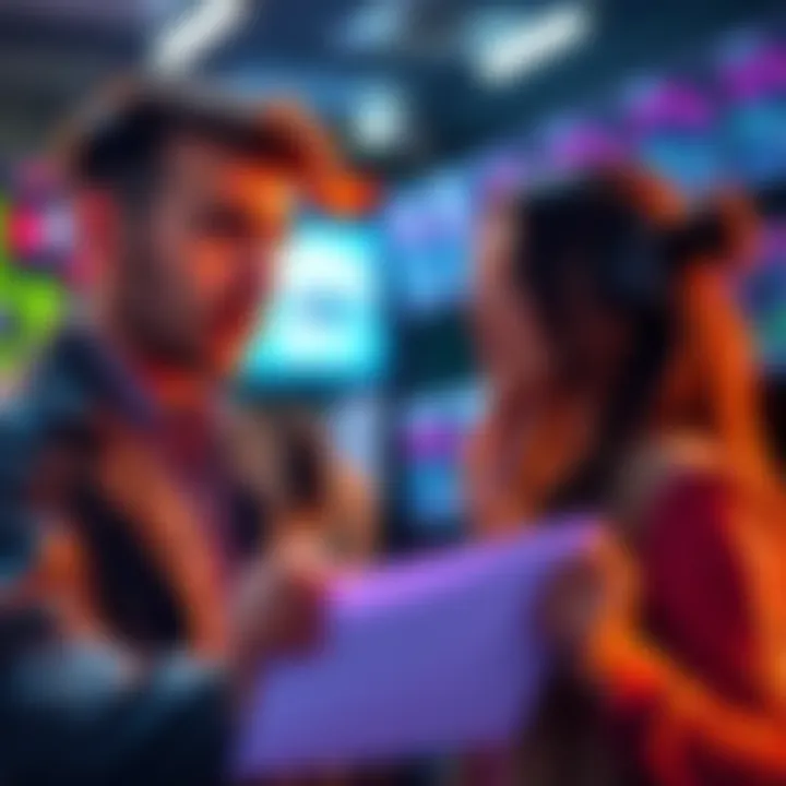 A trader looking surprised while his girlfriend offers him advice on cryptocurrency trading