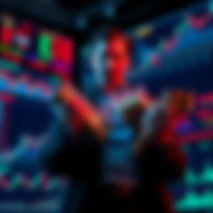 Trader holding assets A determined trader stands firm, refusing to sell assets despite market manipulation, surrounded by charts showing market fluctuations.