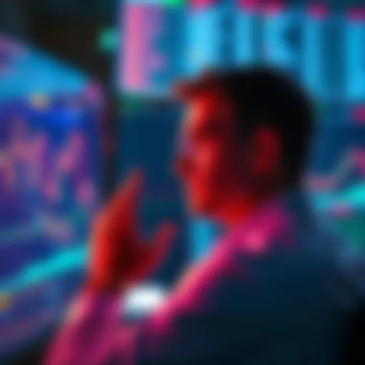 A trader looking at multiple market charts on a screen while feeling uncertain about future trends.