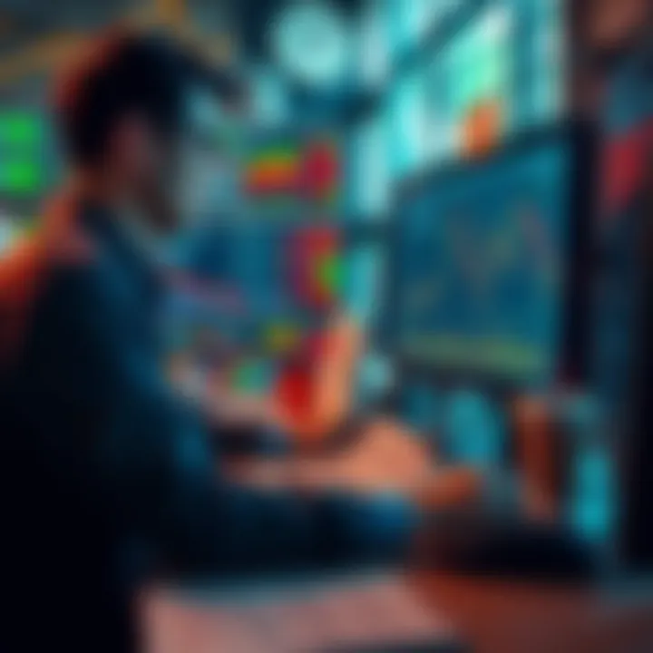 A trader looking at stock charts and graphs on a computer, surrounded by notes and financial reports, contemplating market liquidity strategies.