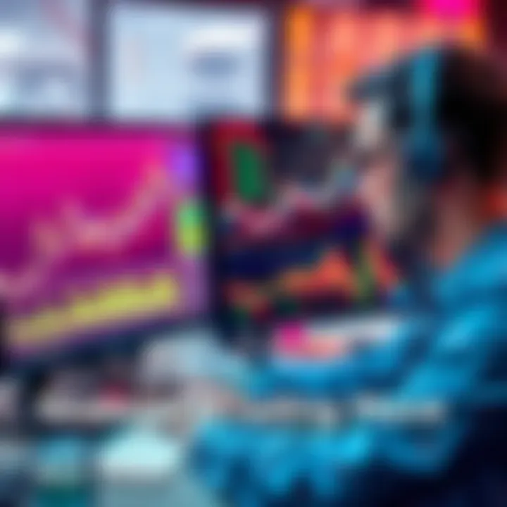 A trader analyzing graphs on a computer screen while placing a sell order, capturing market fluctuations.