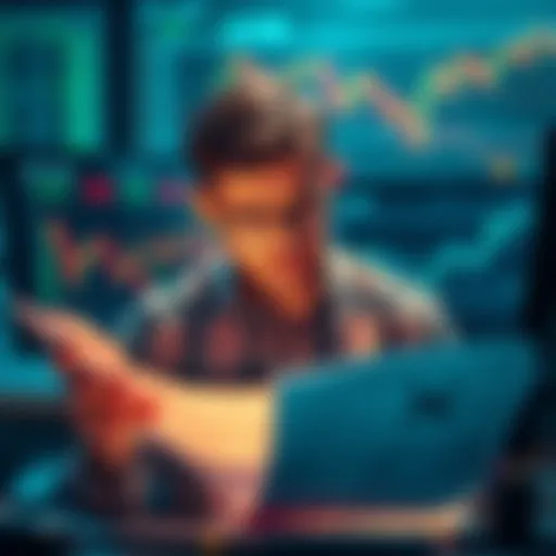 A trader looking worried while reviewing cryptocurrency charts and tax documents, contemplating the sale of XRP to cover tax obligations.