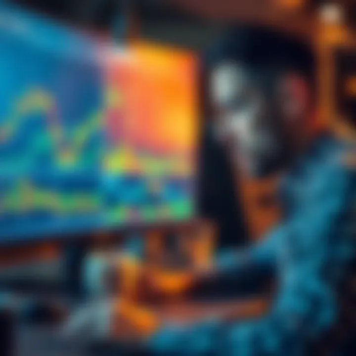 A trader appears frustrated while staring at multiple cryptocurrency graphs on a computer screen, with a coffee cup beside them, indicating burnout in the crypto market.