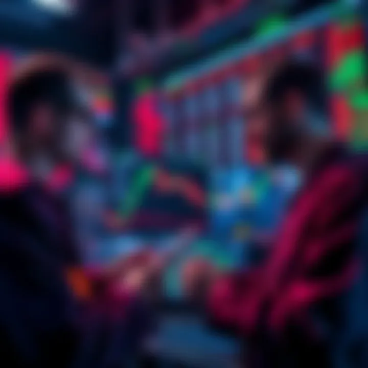 A group of traders analyzing charts with a focus on LIT's trading platform while BTC's value declines