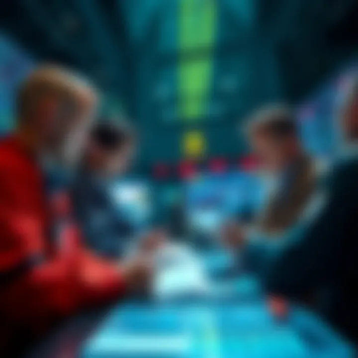 Traders Discuss Market Pump Group of traders analyzing charts and discussing market trends