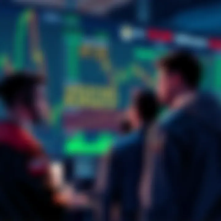 Traders watching cryptocurrency charts Group of traders analyzing a cryptocurrency chart with a focus on the $0.20 price level, showing active engagement and market fluctuations