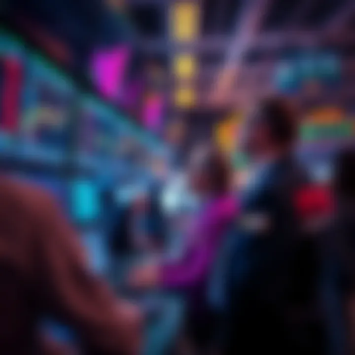 Traders Analyzing Crypto Market Group of traders looking at screens displaying cryptocurrency charts in a busy trading room