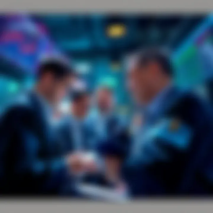 Group of traders discussing urgent market bounce amidst concerns