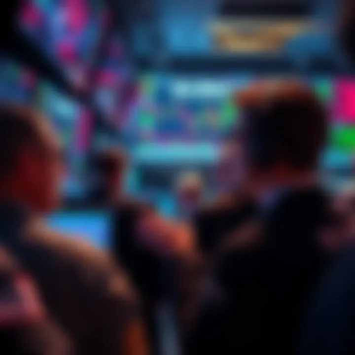 A group of traders monitoring price charts on screens with $CRO branding, showing excitement for potential market surge.