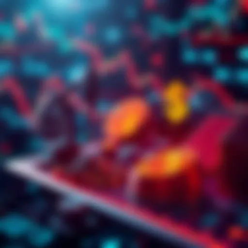 A digital representation of blockchain technology facilitating commodity trading, featuring symbols for oil and gold