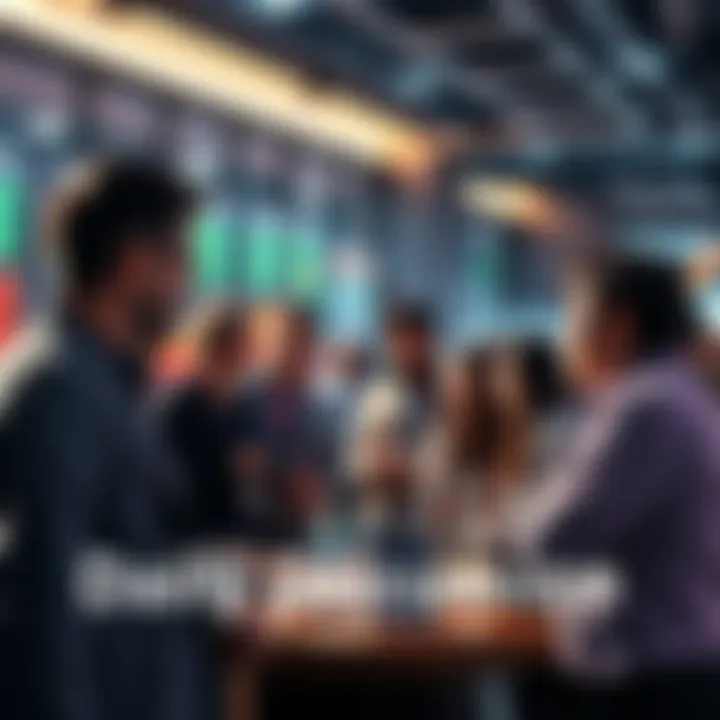 People engaged in a lively conversation about trading strategies and current events.