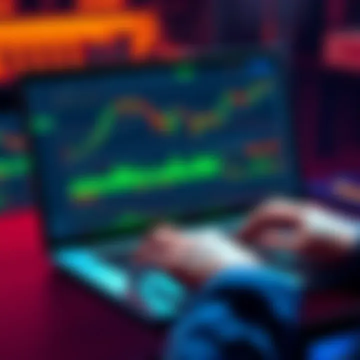 A person using a laptop to trade Ethereum with charts and graphs displayed on the screen