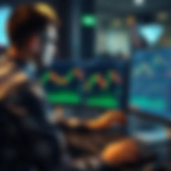 A person analyzing crypto futures charts on a computer, with graphs and financial data displayed, representing trading without KYC.