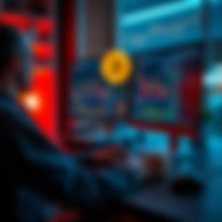 A person sitting at a desk reviewing Bitcoin futures trading data on a computer screen with charts and graphs