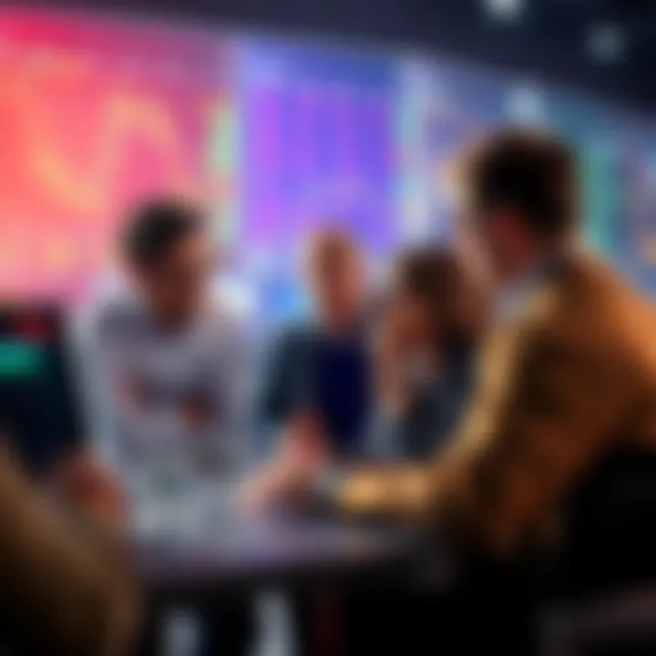 A group of people engaged in a trading discussion, sharing insights and tips on current events.