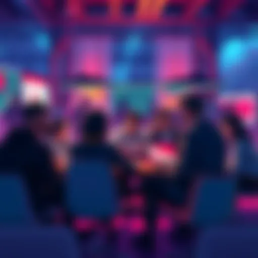 A group of people engaging in discussions about trading on Solana, sharing news and ideas in a lively setting.