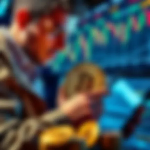 A person analyzing gold, silver coins, and Bitcoin on a digital trading platform