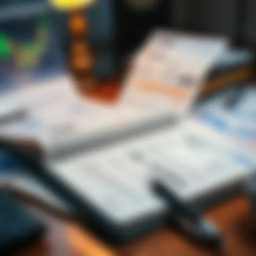 A trading journal open on a desk with a pen beside it, showcasing notes and charts.