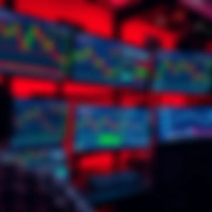 A trader monitors multiple screens displaying real-time trading data and charts, focusing on API performance and trade execution.