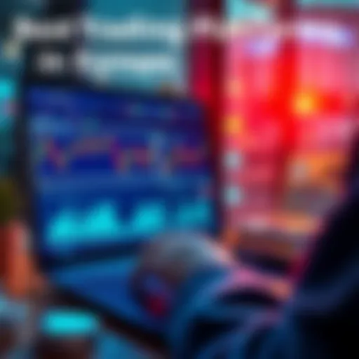 A person looking at trading platforms on a laptop with graphs and charts on the screen