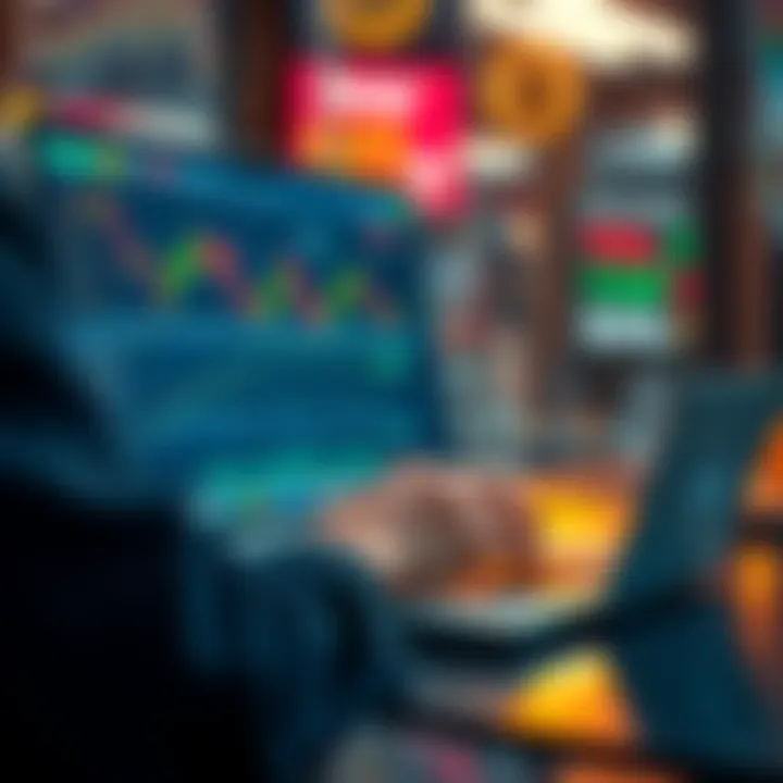 A person using a laptop to compare trading speeds on various exchange platforms