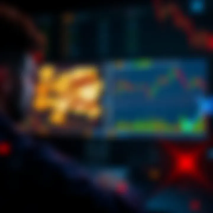 A split-screen showing a trader analyzing major coins on one side and altcoins on the other, with charts and graphs illustrating performance.