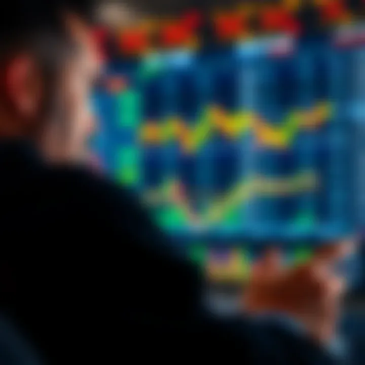 A person analyzing trading charts and numbers, contemplating when to stop or restart a losing strategy.