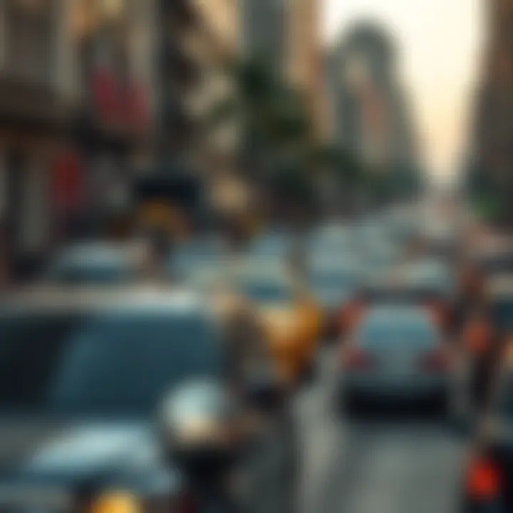 A crowded street in Mexico City with cars stuck in traffic, reflecting development delays.