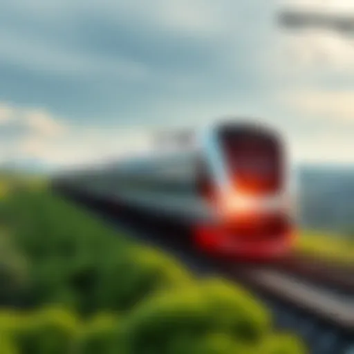 A sleek, modern train traveling on an upgraded railway line surrounded by green landscape