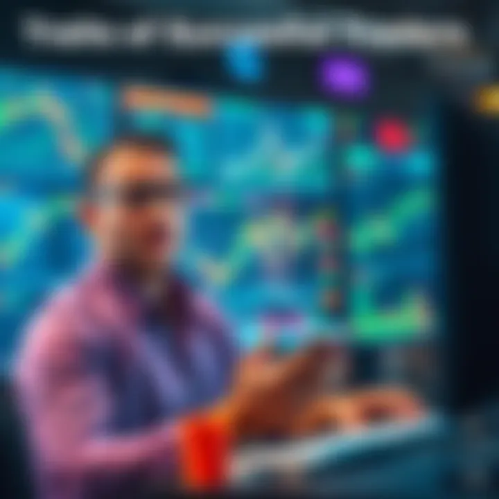 A confident trader analyzing charts on a computer screen with positive market indicators and graphs.