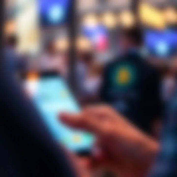 A person using a smartphone to transfer cryptocurrency to a personal wallet, with a visible digital wallet app and currency icons on the screen.