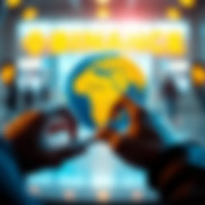 Transferring Money via Binance A person using a phone to transfer money through Binance with a globe image showing Romania and Bangladesh