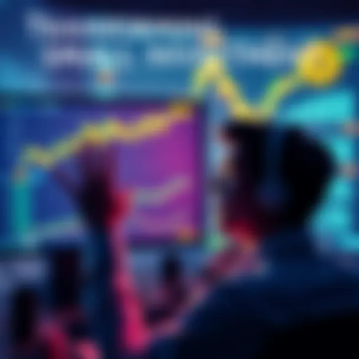 A visual of a person excitedly looking at a screen displaying a memecoin chart with significant gains, while another person looks disappointed at a screen showing a loss