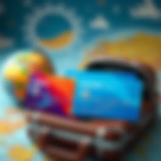 A collection of travel cards including Curve PayX on a travel-themed background with a globe and luggage