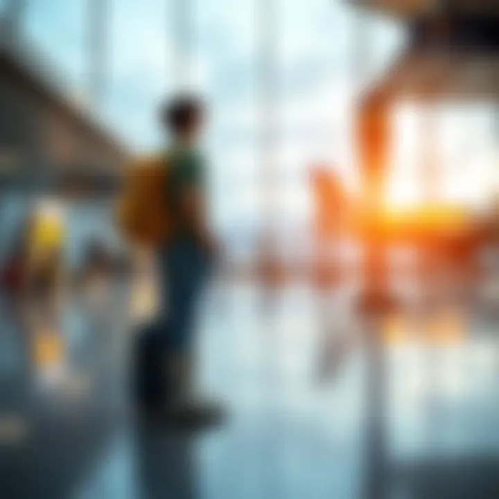 A traveler in moon boots stands excitedly at an Australian airport, ready for the UPril event.