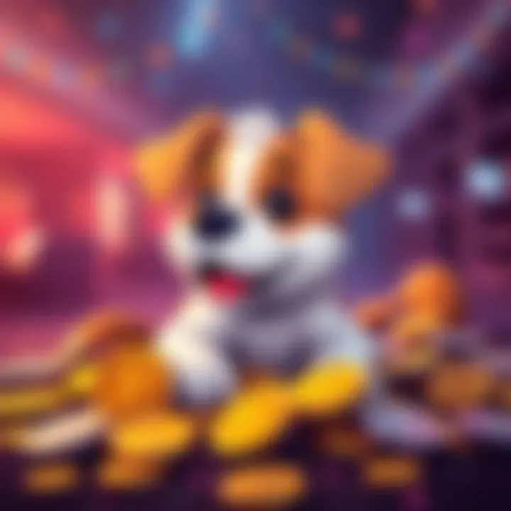 Trendy Dog-Based Memecoins A cartoon dog with coins around it, representing the rise of dog-themed memecoins like $BORF.