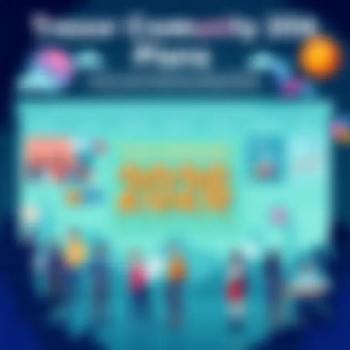 A vibrant graphic showing Trezor's community events for 2026 including monthly topics, campaigns, and AMAs with illustrations of people engaging and sharing ideas.