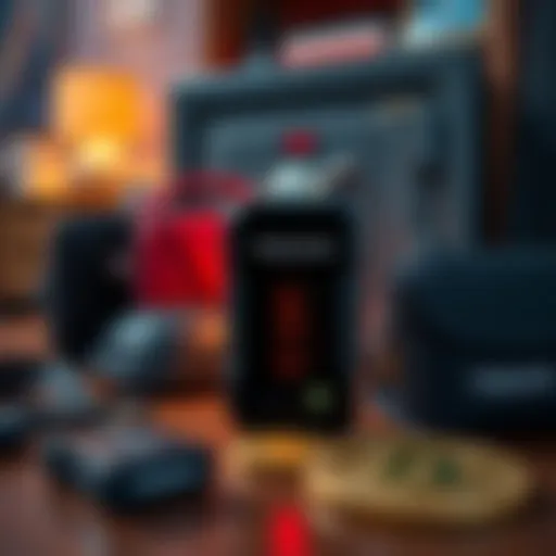 A Trezor Safe 3 displayed with various carrying cases and a home safe in the background, showcasing storage options for Bitcoin security.