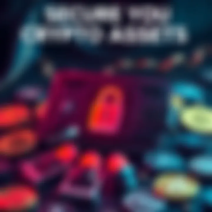 Secure Your Crypto Assets A Trezor wallet with a digital lock symbol, representing the verification of a passphrase, surrounded by cryptocurrency icons.