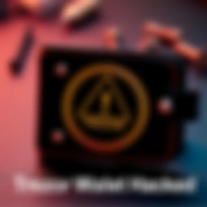 A Trezor wallet with a warning sign indicating a hack and loss of Bitcoin