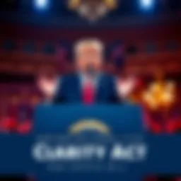 President Trump speaks at a podium urging Congress to pass the Clarity Act for cryptocurrency regulation